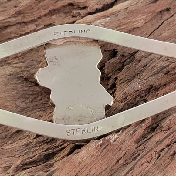 Vintage Sterling Navajo Two Turquoise Leaf Cuff - Picture 8 of 10